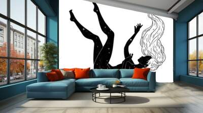 Beautiful girl floating through space, stars background, esoteric theme. Vector illustration Wall mural