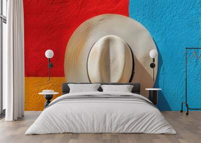 Minimalist vibrant scene with a stylish hat, clean and striking Wall mural