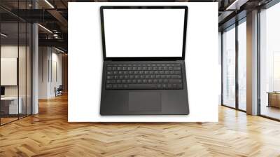 Close-up top view of laptop in black color on white background Wall mural