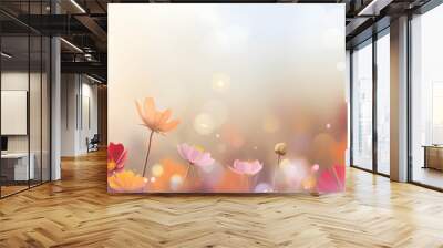 Wild flowers plant on summer or autumn nature background with copy space, panorama view, web header, seasonal wallpaper, generative ai Wall mural