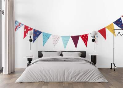 Colorful festive pennant banner with various patterns and colors, perfect for celebrations, parties, and events,  isolated on transparent background. Wall mural