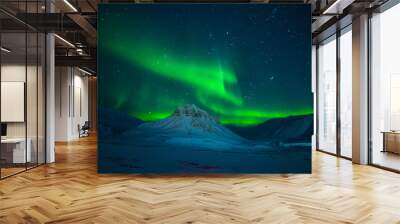 Aurora borealis, Northern Lights, Spitsbergen during winter time, Svalbard Wall mural