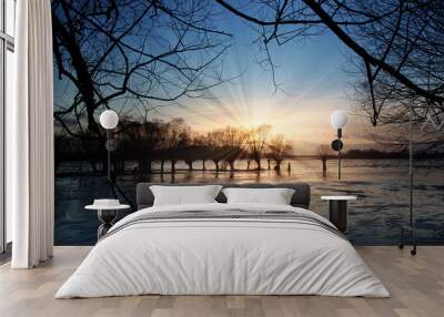 Sunset on the river with ice 2 Wall mural