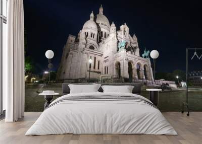 Basilica of Sacre Coeur at night, Paris, France Wall mural