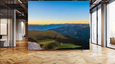 Beautiful sunset view of Seceda peak in Dolomite Alps, South Tyrol, Italy, Europe Wall mural