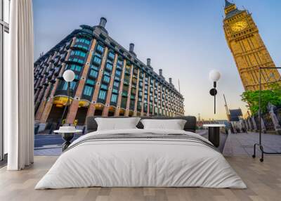 Big Ben at sunrise seen from Bridge street in London, UK  Wall mural