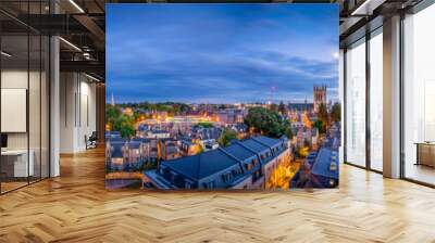 Cambridge city panorama at sunset in England Wall mural