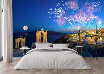 Fireworks at Oia on Santorini Island. Greece Wall mural