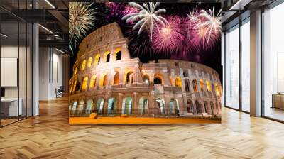 Fireworks display at Colosseum in Rome, Italy Wall mural