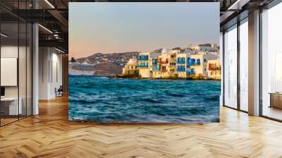 Little Venice sunset panorama at Mykonos Island, Greece Wall mural