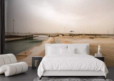 Motorway outside of Abu Dhabi viewed at sandstorm, UAE Wall mural