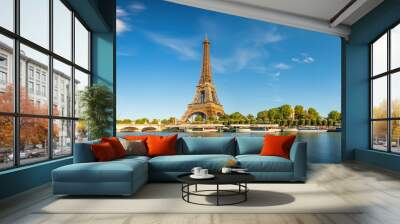 Riverside panorama of Eiffel Tower in Paris. France Wall mural