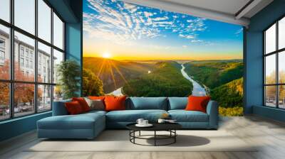 Saar river valley near Mettlach at sunrise. South Germany  Wall mural