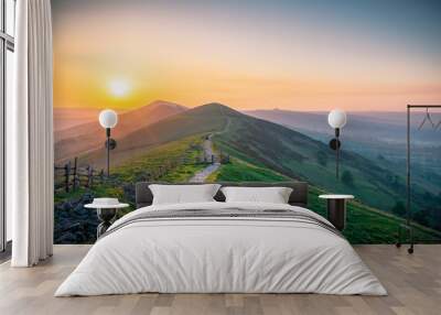 Sunrise of The Great Ridge at Mam Tor hill in Peak District Wall mural