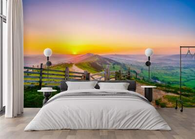 Sunrise of The Great Ridge at Mam Tor hill in Peak District Wall mural