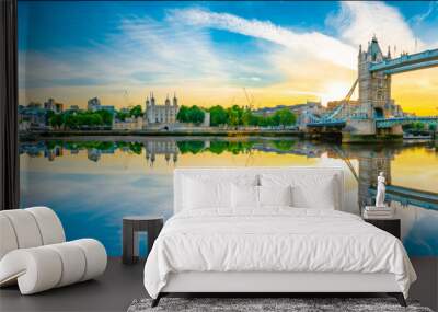 Tower Bridge and finance district panorama in London Wall mural