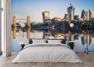 Tower Bridge and the bank district of central London with reflection Wall mural