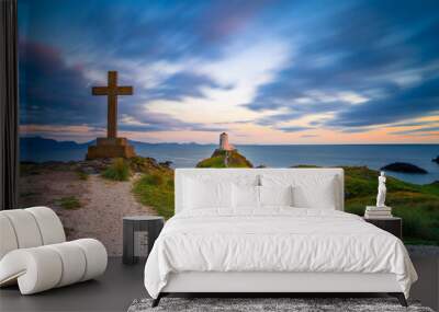 Ty Mawr Lighthouse at sunset on Llanddwyn Island in North Wales Wall mural