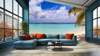 Beach panorama at Maldives with blue sky, palm trees and turquoise water Wall mural