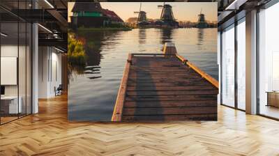 Morning at Zaanse Schans in the Netherlands - it is one of the most beautifully located open-air museums in Europe. Here we will find classic Dutch buildings. Wall mural