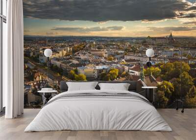 Panorama of Cracow, Poland, with royal Wawel castle, cathedral. Wall mural