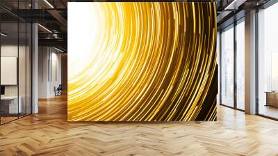 Abstract sun, neon circle lines with empty copy space inside isolated on black background. Yellow led lights long exposure rotation photo. Orange light source. Cosmos space sun planet abstraction. Wall mural