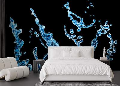 Blue mineral water splash isolated on black in studio. Pure clear liquid flow background. Wall mural