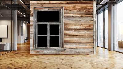 Rustic window in wooden village cottage house. Grunge brown wood wall. Wall mural