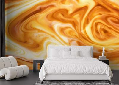 Yellow and orange paint pigment mix background. Abstract swirl shapes backdrop. Wall mural