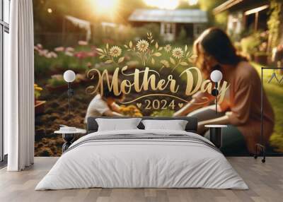 mother's Day 2024 gift box, template for love mom vecter illustration garden Wall mural