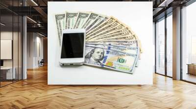 Mobile smartphone on US dollar banknote, digital money concept Wall mural