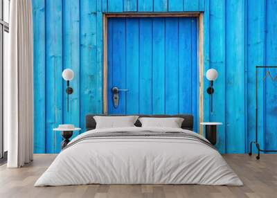 Colorful wooden blue door close-up Wall mural