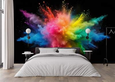 Colourful chalk explosion dust cloud isolated on a black background wide-angle Wall mural