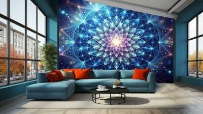 sacred geometry glowing flower fractal with particle and light Wall mural