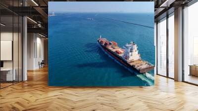 aerial view container ship going to sea port for import export, shipping or transportation concept b Wall mural