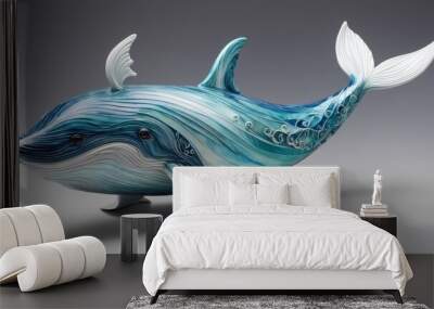 Gracefully swirling fantastical polymer clay whale Wall mural