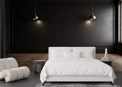 Beautiful entirior background for presentation black wall and wooden floor Wall mural