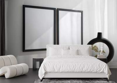 2 black frame mockup with black vase Wall mural