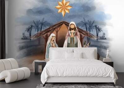 Christmas Birth of Jesus, Virgin Mary And Saint Joseph Wall mural