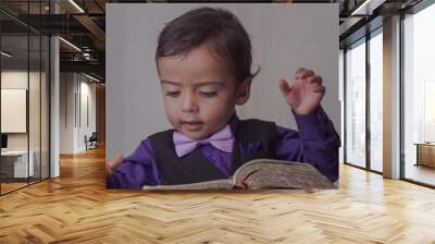 portrait of little man reading the word of God Wall mural