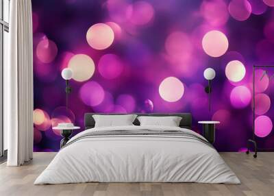 Colorful Bokeh Lights on Purple Background. Party, Holiday, Festival. Wall mural