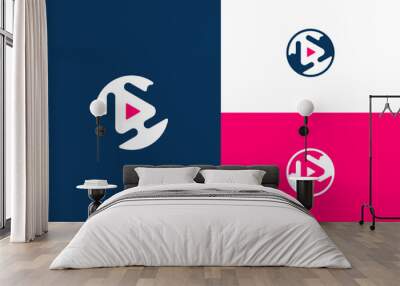 play button shape logo by hand Wall mural