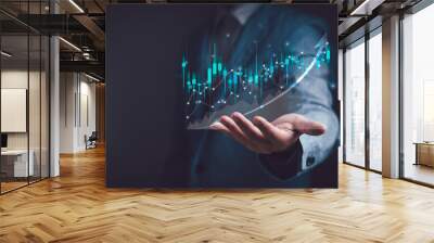 investors or traders display virtual stock chart graphics on hands, concepts of analysis, investment Wall mural