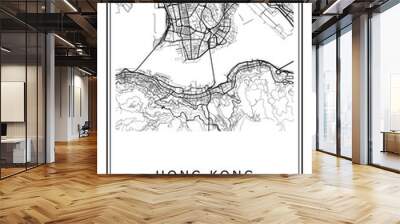 Black and white printable Hong Kong city map, poster design, vector illistration. Wall mural