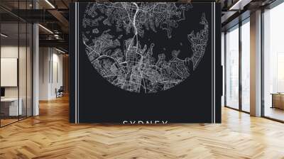 Black and white printable Sydney city map, poster design, vector illistration. Wall mural