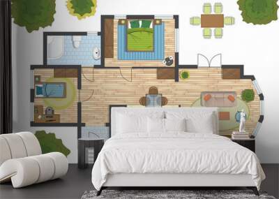 colorful floor plan of a house. Wall mural