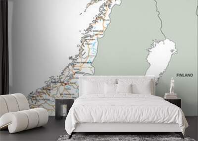 High detailed Norway road map with labeling. Wall mural