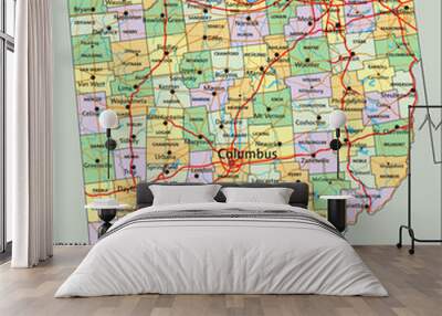 Ohio - Highly detailed editable political map with labeling. Wall mural