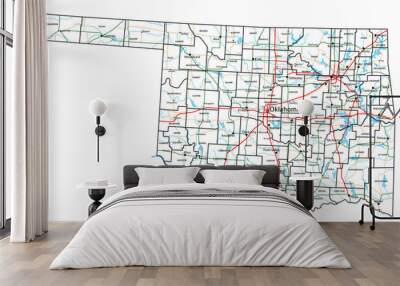 Oklahoma road and highway map. Vector illustration. Wall mural