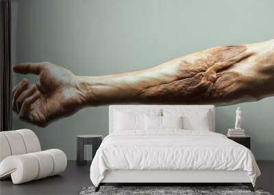 A close-up of a human arm showcasing detailed muscle structure and skin texture against a neutral background. Wall mural